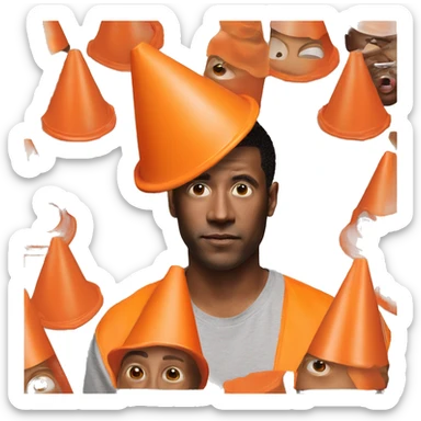 Orange traffic cone on a guy front of his eyes sticker