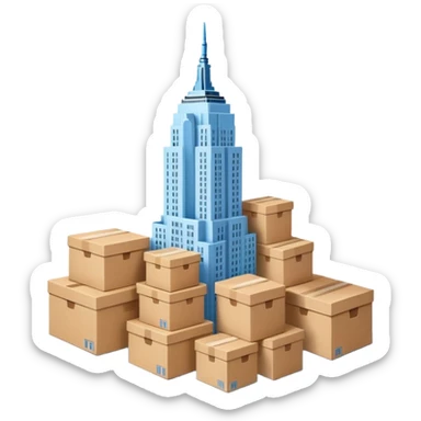 light blue Empire State Building with natural cardboard boxes stacked around sticker