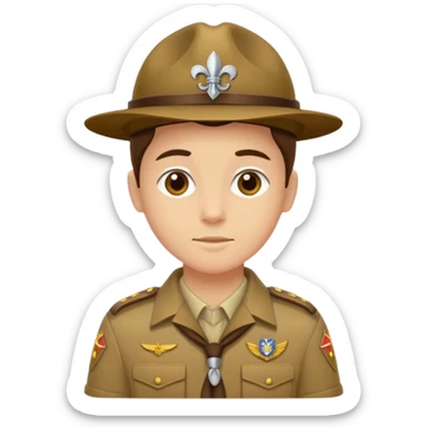 Maak een persoon in een scoutsuniform met zijn beiden handen vooruit zodat er iets in kan liggen sticker