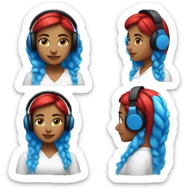Latina with headphones blue and red split dye hair sticker