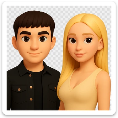 Slightly increase the volume of the upper body of the girl, separate the girl and the boy from each other, make the skin color the same for both characters. Maintain the cartoonish 3D style and keep the background transparent. The original style is cartoonish 3D. sticker