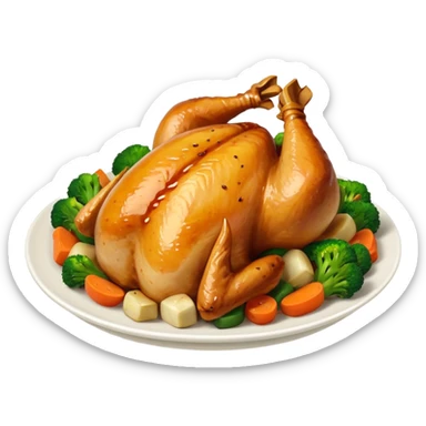 some chicken vegetables soy sauce on top  sticker