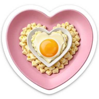 egg salad in a light pink heart shaped plate sticker