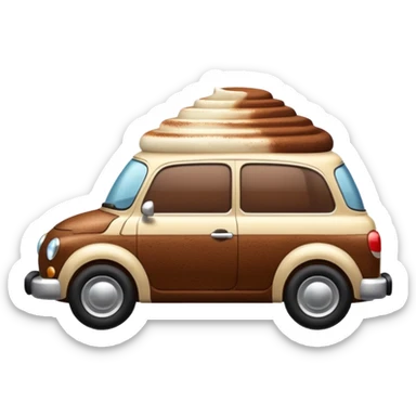 side view, adorable tiramisu car, dusting of cocoa, creamy texture, dessert-inspired sticker