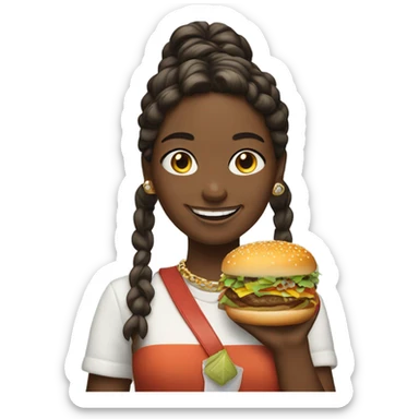 smiling girl with jewelry hamburger sticker