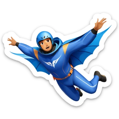 A daring wingsuit athlete soaring between towering mountains, with their wingsuit fully stretched, cutting through the air at high speed. The background features dramatic cliffs and a vast sky, emphasizing the thrill and freedom of base jumping. sticker