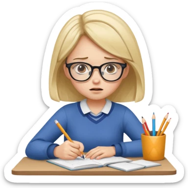 girl doing homework looking stressed sticker