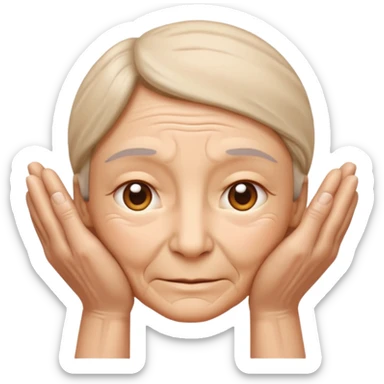 Simple emoji of a face with wrinkles being smoothed by hands,
both hands gently stretching the skin,
wrinkles visible on one part and smooth skin on the other,
clear wrinkle-reducing effect,
simple and easy-to-understand icon,
no beauty or medical elements

 sticker
