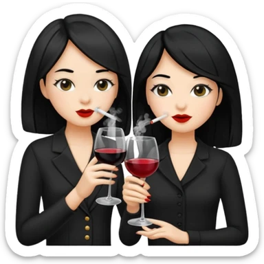 2 girls in black 1 smoking and 1 drinking wine both black hair  sticker
