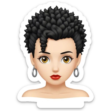 mulher branca de cabelo moicano preto enrolado sticker