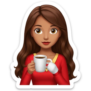 big black eyes and tanned skin brown hair glamorous long hair with coffee  sticker