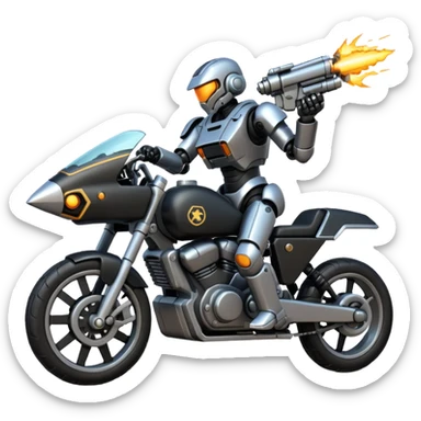 an army mech shooting enemy mech motorcycle  sticker