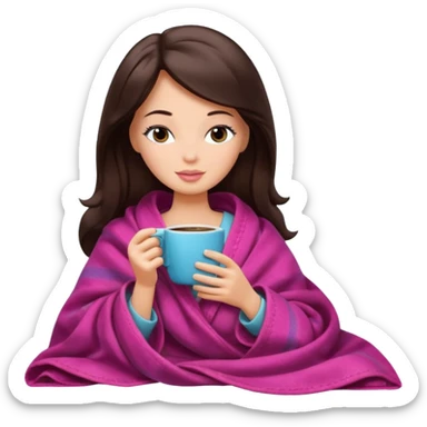 barbie girl with dark brown inside a blanket sipping coffee eyes closed sticker