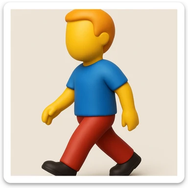 Create a walking man emoji with moderate red pants, a blue shirt, and no face, in a 3D emoji style inspired by the reference image. Keep the pose and proportions similar to the original. sticker