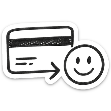 Minimalist buying emoji, minimalistic, abstract credit card with purchase symbol, black and white. sticker