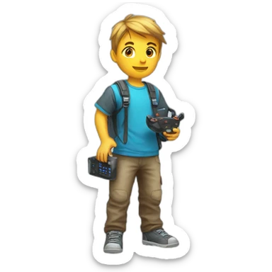 Gamer kid with console in hand sticker