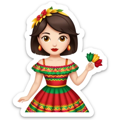 Pretty, sexy, slightly curvy white woman with short dark brown hair, dressed for Cinco de Mayo sticker