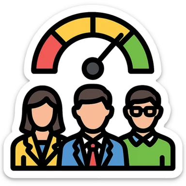 team barometer group of people with a meter, professional, flat design sticker