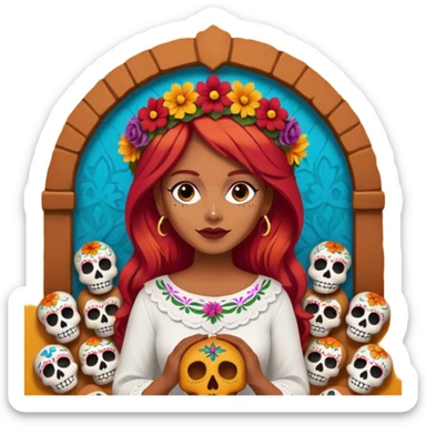 Día de muertos cabello rojo pan de muerto papel picado sticker