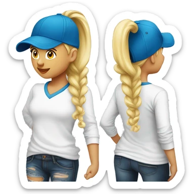 Girl with blonde ponytail Baseball cap white long sleeved shirt sticker