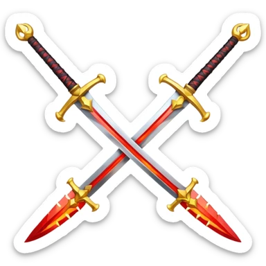 Fully yellow two swords crossed fiery with red gems sticker