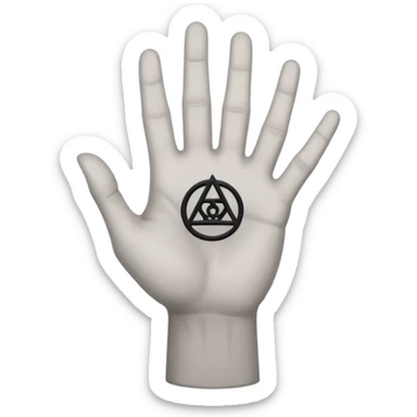 light grey hand with a black occult symbol on the palm sticker