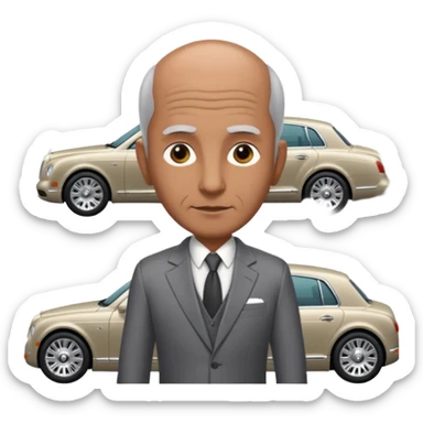 Balding graying indian guy in suit with a bentley sticker
