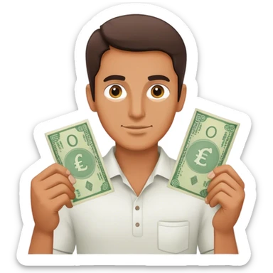 a man with a pakistani cureency in hand sticker