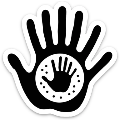 A handprint silhouette surrounded by dotted patterns.















 sticker