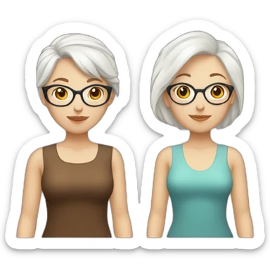 A lesbian Couple of two caucasian girls one with white hair and other with short brown hair and glasses sticker