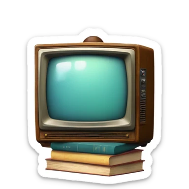 vintage tv with stack of old books sticker