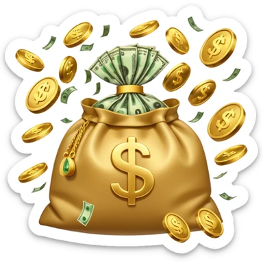 

3D emoji style, big bag of money, flying dollar bills, rich casino vibe, smooth lighting, high detail, clean edges, transparent background



 sticker