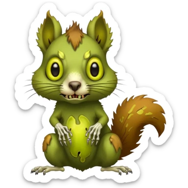 undead zombie squirrel, yellow green empty eyes, rotting, evil, chaotic, full body sticker