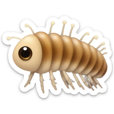 Brown Larvae with tiny dot eyes characterized by a rounded body, a long tail, and gills for breathing underwater sticker
