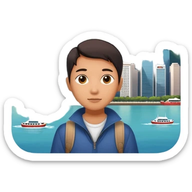 icon of a Chinese traveling to explore city, background of Hong Kong sticker