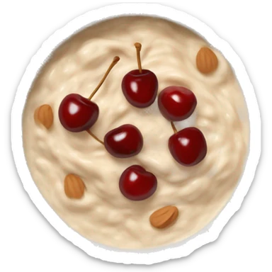 Porridge bowl with cherries and peanut butter sticker