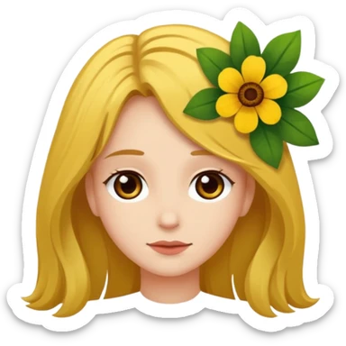 Ein braunhaariges Mädchen (glatte Haare ) mit einen Blume hinter dem ohr lange haare zur Seite kuckend  sticker
