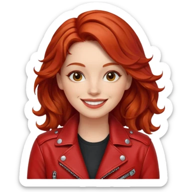 stylish woman with wavy red hair in a red moto jacket sticker