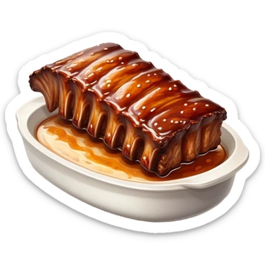 cinematic-realistic-barbeque-ribs-dish-emoji,-depicted-as-succulent,-slow-cooked-ribs-with-a-sticky-smoky-glaze-rendered-with-rich-textures-and-dynamic,-appetizing-lighting. baby back spare ribs sticker