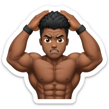black bodybuilder frustrated pulling hair sticker