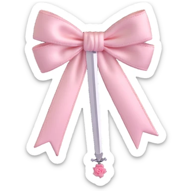 3D emoji style pink bow with gothic effect, blush pink satin, black rose embroidery, silver dagger charm sticker