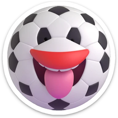 soccer ball with a big smile and tongue sticking out, playful and cute sticker