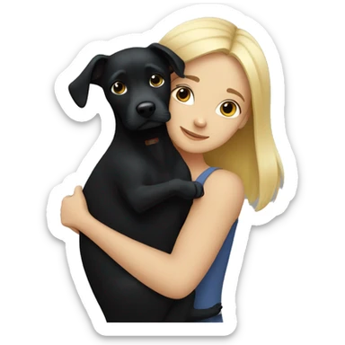 Blonde Girl hugs black dog sticker