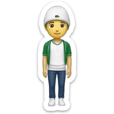 white boy using lacoste beanie with lacoste sticker