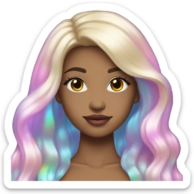 mermaid, magical, blonde hair, pink lips, iridescent, mystical, shiny, holographic, straight hair with highlights sticker