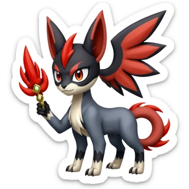 Handsome cool badass edgy Meloetta-Absol-Houndour-Litten-Guilmon-Giratina-Pokémon-Fakémon-fusion-hybrid-creature sticker
