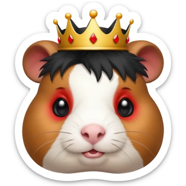 evil guinea pig with black and white fur, red eyes, wearing a black crown, emoji style sticker
