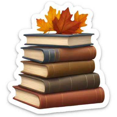  A stack of books with autumn leaves around. sticker