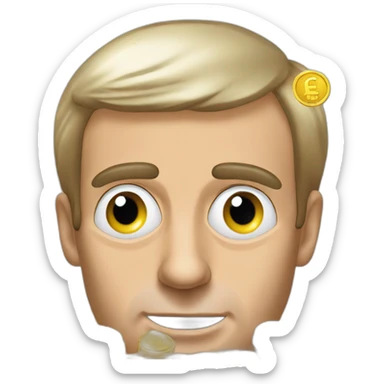 Emmanuel Macron with 2 euros coins in front of his eyes sticker