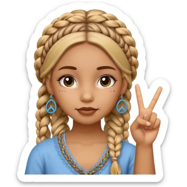 girl putting up a piece sign with boho braids sticker